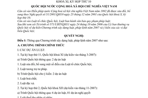 Nghị quyết 72/2006/NQ-QH11 chương trình xây dựng luật,pháp lệnh năm 2007 của Quốc hội khoá XI, kỳ họp thứ 10