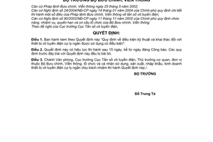 Quyết định 47/2006/QĐ-BBCVT điều kiện kỹ thuật  khai thác thiết bị vô tuyến điện cự ly ngắn được sử dụng có điều kiện