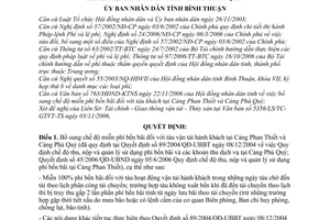 Quyết định 94/2006/QĐ-UBND  bổ sung chế độ miễn phí bến bãi đối với tàu vận tải hành khách tại Cảng Phan Thiết và Cảng Phú Quý