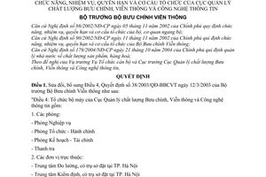 Quyết định 49/2006/QĐ-BBCVT chức năng, nhiệm vụ, quyền hạn cơ cấu tổ chức Cục Quản lý chất lượng Bưu chính, Viễn thông CNTT sửa đổi 38/2003/QĐ-BBCVT