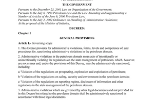 Decree of Government No. 145/2006/ND-CP of November 30, 2006 providing for the sanctioning of administrative violations in the petroleum domain