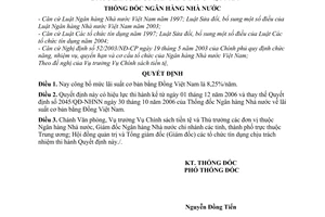 Quyết định 2308/QĐ-NHNN mức lãi suất cơ bản bằng Đồng Việt Namlãi suất cơ bản bằng Đồng Việt Nam thay thế 2045/QĐ-NHNN