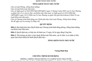 Quyết định 879/2006/QĐ-KTNN  Chương trình hành động phòng, chống tham nhũng Kiểm toán Nhà nước