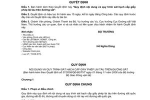 Quyết định 37/2006/QĐ-BGTVT  nội dung quy trình sát hạch cấp giấy phép lái tàu trên đường sắt