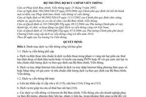 Quyết định 43/2006/QĐ-BBCVT danh mục dịch vụ viễn thông công ích