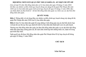 Nghị quyết 40/2006/NQ-HĐND nhiệm vụ điều chỉnh quy hoạch chung xây dựng đô thị quận Phú Nhuận đến năm 2020