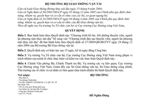 Quyết định 39/2006/QĐ-BGTVT  bổ sung Chương trình đào tạo thuyền viên, người lái phương tiện thủy nội địa