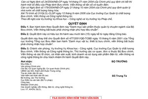 Quyết định 45/2006/QĐ-BBCVT "Danh mục sản phẩm quản lý chuyên ngành Bộ Bưu chính, Viễn thông bắt buộc phải chứng nhận phù hợp tiêu chuẩn