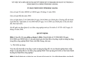 Quyết định 67/2006/QĐ-UBND sửa đổi 33/2004/QĐ-UB giá cho thuê đất Khu công nghiệp Bắc Giang