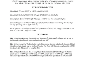 Quyết định 122/2006/QĐ-UBND bảng giá tối thiểu xe hai bánh gắn máy tính lệ phí trước bạ Bình Định