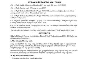 Quyết định 284/2006/QĐ-UBND Chương trình tiết kiệm điện Ninh Thuận 2006 2010