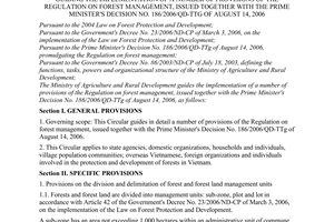 Circular No. 99/2006/TT-BNN of November 06, 2006 guiding the implementation of a number of provisions of the regulation on forest management, issued together with The Prime Minister's Decision No. 186/2006/QD-TTg of August 14, 2006