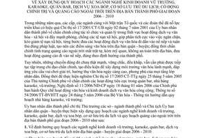 Chỉ thị 35/2006/CT-UBND xây dựng quy hoạch ngành nghề vũ trường karaoke quán bar xoa bóp cơ sở lưu trú du lịch cổ động chính trị QC ngoài trời