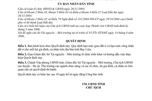 Quyết định 27/2006/QĐ-UBND tỉnh Bạc Liêu ban hành quy định hạn mức giao đất ở và hạn mức công nhận đất ở cho mỗi hộ gia đình, cá nhân tỉnh Bạc Liêu