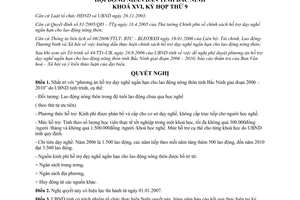 Nghị quyết 58/2006/NQ-HĐND16 hỗ trợ dạy nghề ngắn hạn lao động nông thôn Bắc Ninh 2006 2010