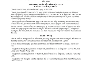 Nghị quyết 60/2006/NQ-HĐND16 điều chỉnh mở rộng địa giới hành chính Bắc Ninh