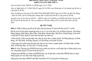 Nghị quyết 62/2006/NQ-HĐND16 đề nghị xếp loại huyện Từ Sơn tỉnh Bắc Ninh là đô thị loại IV