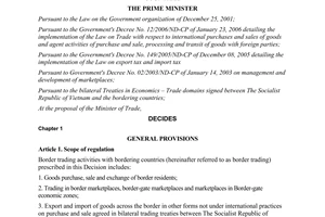 Decision No. 254/2006/QD-TTg on management of border  trading activities