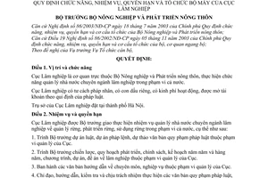 Quyết định 100/2006/QĐ-BNN chức năng, nhiệm vụ, quyền hạn tổ chức bộ máy Cục Lâm nghiệp