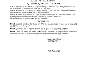 Quyết định 89/2006/QĐ-BVHTT  Quy chế xác định nhiệm vụ khoa học công nghệ Bộ Văn hóa - Thông tin