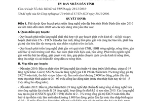 Quyết định 786/QĐ-UBND 2006 phát triển làng nghề Bình Định 2010 2020