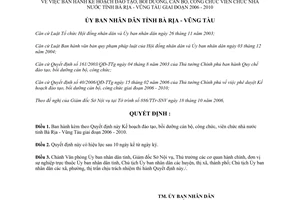 Quyết định 4010/2006/QĐ-UBND đào tạo bồi dưỡng cán bộ công viên chức Bà Rịa Vũng Tàu
