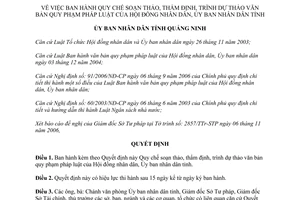 Quyết định số 3492/2006/QĐ-UBND Quy chế soạn thảo thẩm định trình dự thảo văn bản Quảng Ninh