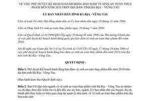 Quyết định 4019/2006/QĐ-UBND bảo đảm vệ sinh an toàn thực phẩm đến 2010  tỉnh Bà Rịa - Vũng Tàu