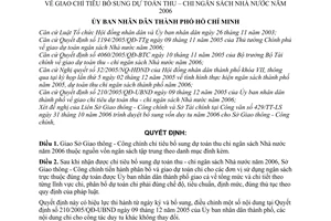 Quyết định 163/2006/QĐ-UBND giao chỉ tiêu bổ sung dự toán thu-chi ngân sách Nhà nước 2006