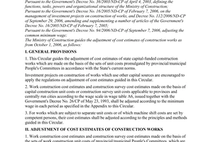 Circular No. 07/2006/TT-BXD of November 10, 2006 guiding the adjustment of cost estimates of construction works