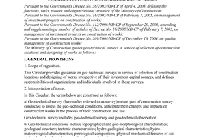 Circular No. 06/2006/TT-BXD of November 10, 2006 guiding geo-technical surveys in service of selection of construction locations and designing of works