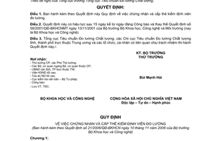 Quyết định 21/2006/QĐ-BKHCN chứng nhận cấp thẻ kiểm định viên đo lường