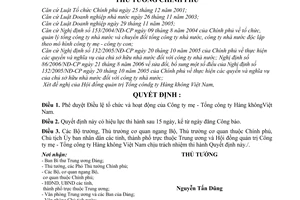 Quyết định 259/2006/QĐ-TTg Điều lệ tổ chức hoạt động Công ty mẹ - Tổng công ty Hàng không Việt Nam