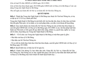 Quyết định 2610/QĐ-UBND thành lập trung tâm nghệ thuật Lê Bá Đảng Thừa Thiên Huế