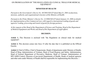 Decision 36/2006/QD-BYT regulation clinical trials for medical equipment