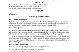 Nghị định 134/2006/NĐ-CP chế độ cử tuyển vào cơ sở giáo dục trình độ đại học, cao đẳng, trung cấp thuộc hệ thống giáo dục quốc dân