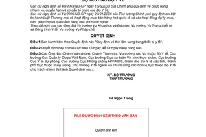 Quyết định 36/2006/QĐ-BYT  thử lâm sàng trang thiết bị y tế