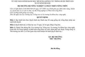 Quyết định 103/2006/QĐ-BNN  Danh mục bổ sung giống cây trồng được phép sản xuất kinh doanh