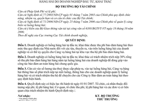 Quyết định 65/2006/QĐ-BTC mức trích nộp phí bảo đảm luồng hàng hải  doanh nghiệp đầu tư, khai thác