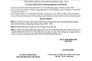 Quyết định 166/2006/QĐ-UBND Kế hoạch Chương trình hành động thực hành tiết kiệm, chống lãng phí 2006-2010