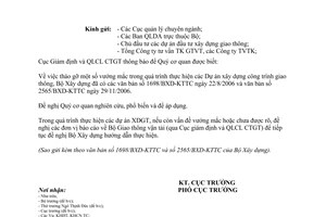 Công văn 3433/CGĐ-GTC 2006 thực hiện 1698/BXD-KTTC và 2565/BXD-KTTC công trình giao thông