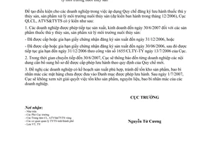 Công văn 2989/CLTY-TY gia hạn đăng ký sản xuất thuốc thú y thủy sản