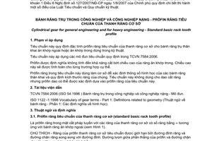 Tiêu chuẩn quốc gia TCVN 7585:2006 (ISO 53:1998) về Bánh răng trụ trong công nghiệp và công nghiệp nặng - Prôfin răng tiêu chuẩn của thanh răng cơ sở