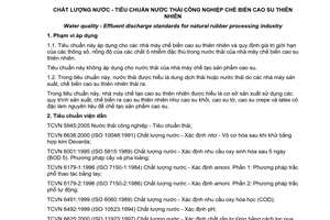 Tiêu chuẩn quốc gia TCVN 7586:2006 về Chất lượng nước – Tiêu chuẩn nước thải công nghiệp chế biến cao su thiên nhiên