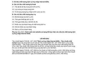 Tiêu chuẩn ngành TCN 68-227:2006 về dịch vụ truy nhập Internet ADSL - Tiêu chuẩn chất lượng do Bộ Bưu chính Viễn thông ban hành