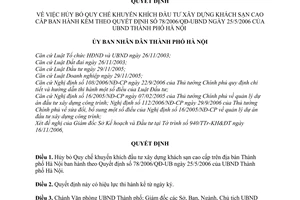 Quyết định 211/2006/QĐ-UBND  để hủy bỏ Quy chế khuyến khích đầu tư xây dựng khách sạn cao cấp trên địa bàn Hà Nội