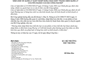 Thông tư 10/2006/TT-BCN quản lý xuất nhập khẩu hoá chất thuộc diện quản lý chuyên ngành Bộ Công nghiệp sửa đổi khoản 3 Mục 2 01/2006/TT-BCN