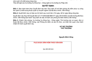 Quyết định 50/2006/QĐ-BBCVT chỉ định phòng đo kiểm phục vụ công tác quản lý chất lượng thuộc quản lý chuyên ngành Bộ Bưu chính viễn thông