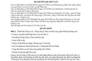 Quyết định 22/2006/QĐ-BTS  thành lập Công ty mẹ Tổng công ty Thuỷ sản Hạ Long