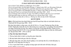 Quyết định 212/2006/QĐ-UBND kế hoạch thực hiện cải cách hành chính thành phố Hà Nội 2006 2010